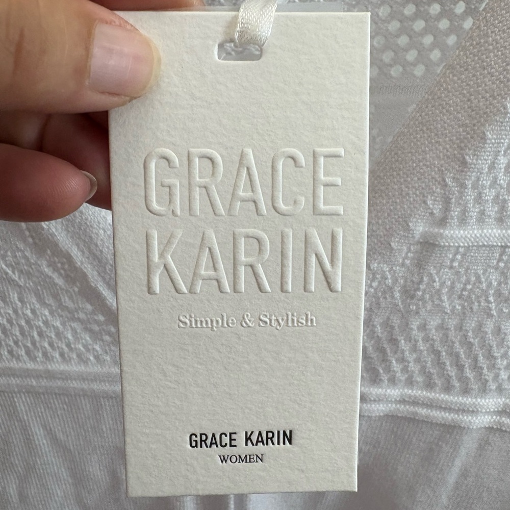 Grace Karin White Pointelle V-Neck Cardigan Sweater L - Picture 6 of 8